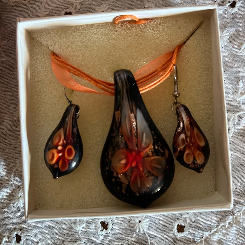 Artisan Glass Necklace and Earring Set